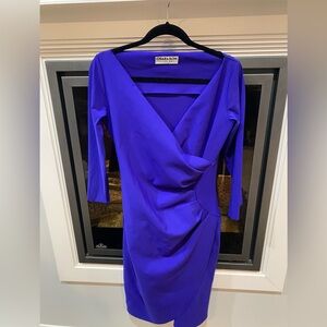 Women’s Chiara Boni Royal Blue Purple Long Sleeve Form Fitting Cocktail Dress